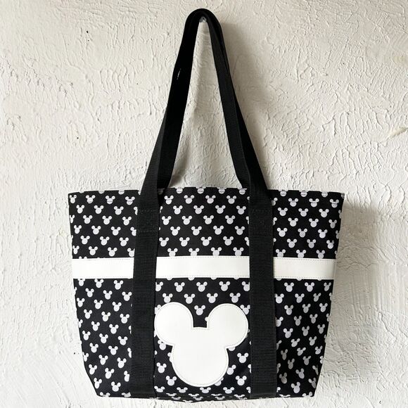 Disney Mickey Mouse Tote Bag Black/White Mickey Print Canvas Bag Zip Top - Picture 1 of 11